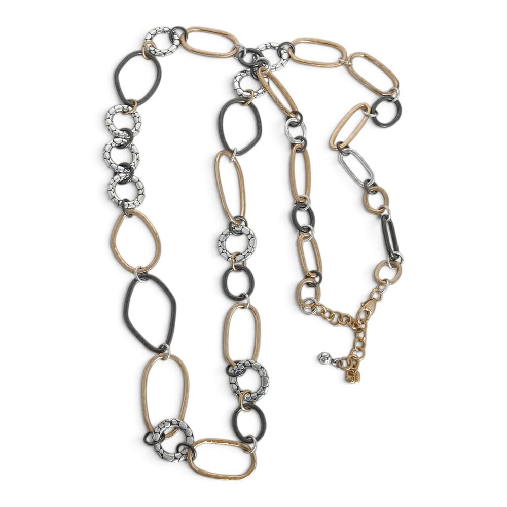 Brighton Pebble Metal Long Necklace Three Tone Mixed Metal Retired Design